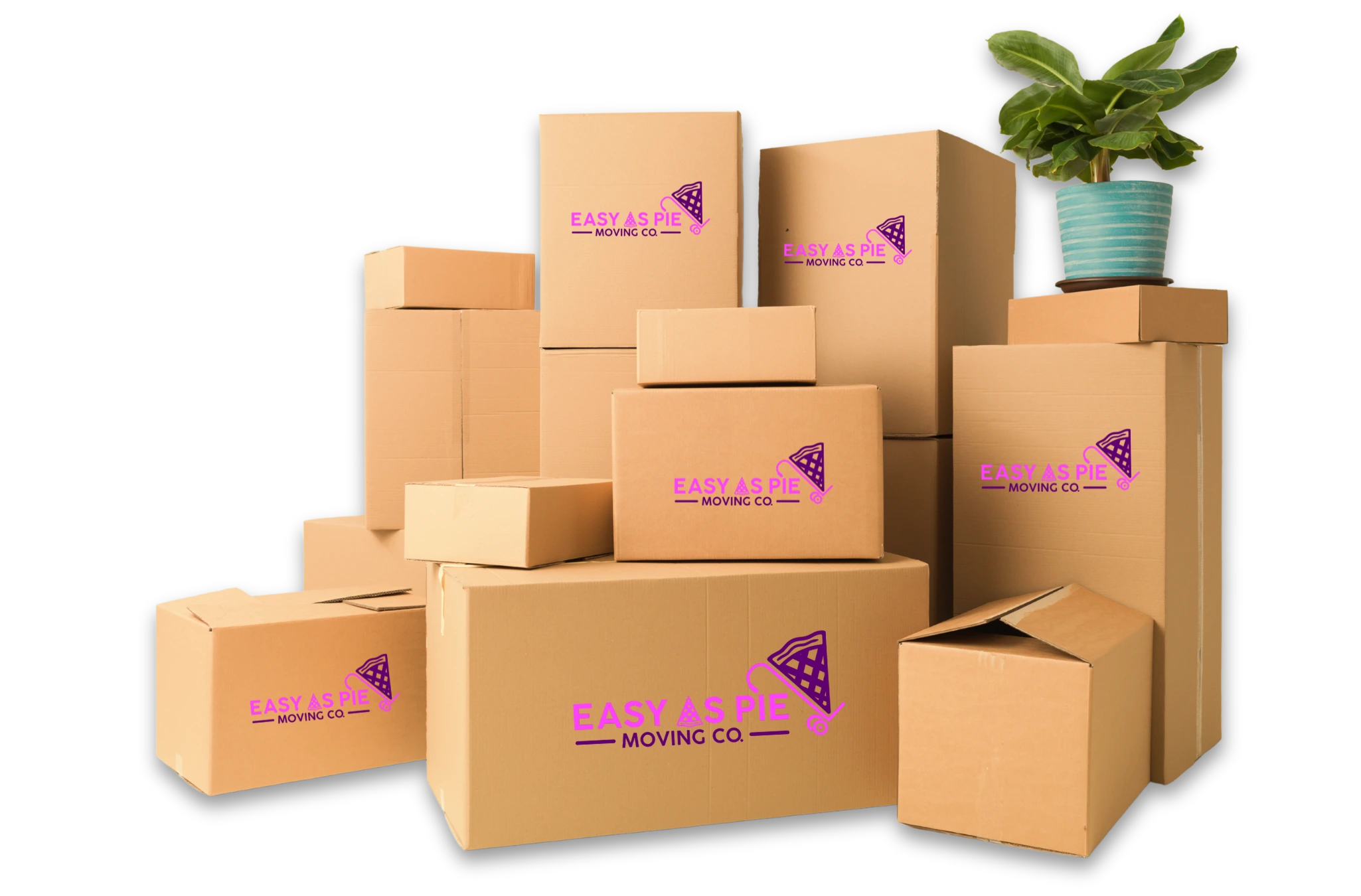 Easy As Pie Moving Co–Omaha Moving Boxes Stack of moving boxes with Easy As Pie Moving Co logo in Omaha