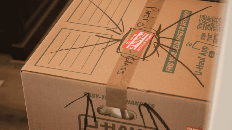 Packed and taped moving box