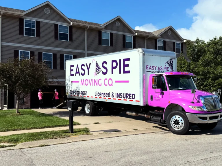 Easy As Pie moving truck parked at a townhome community